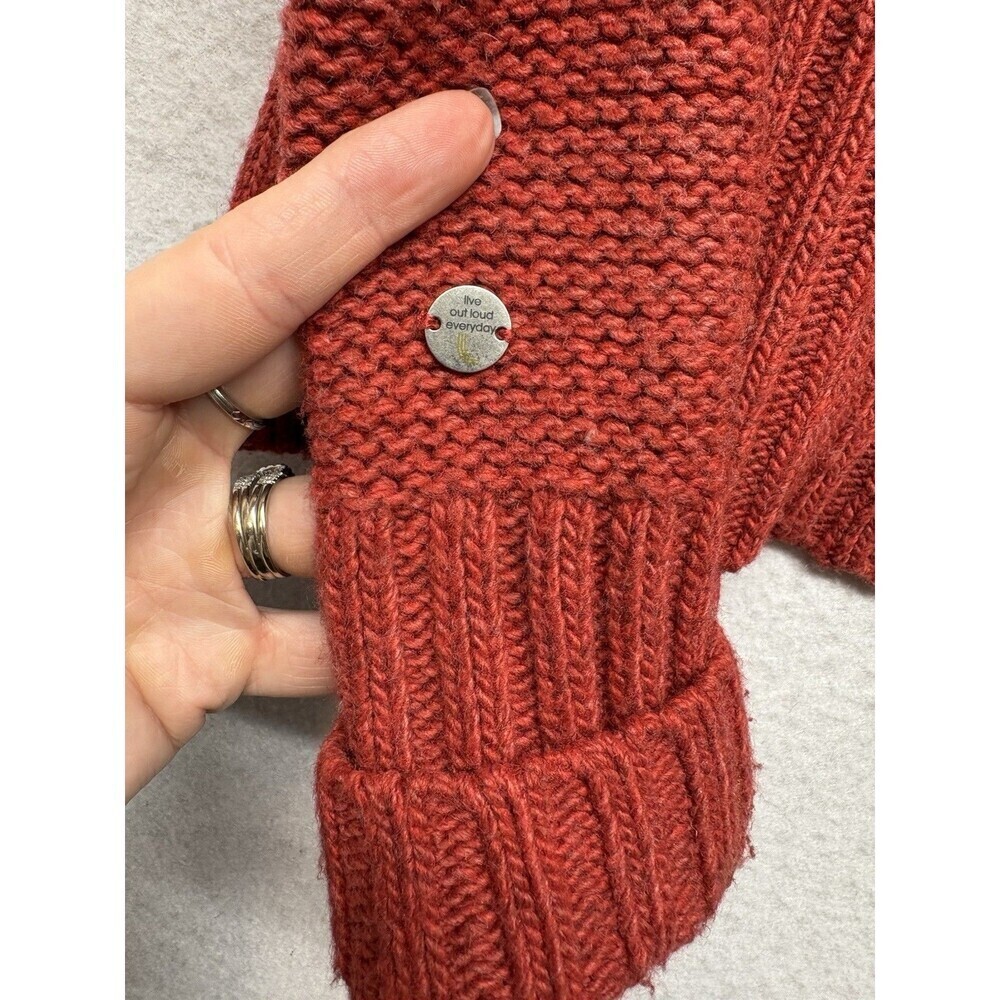 LOLE Womens Cable Knit Sweater Sz S Red Wool High Neck Long Sleeve Full Zip - Picture 8 of 8